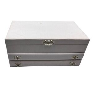 Vintage Buxton White Floral Embossed Jewelry Box 2 Drawer Green Velvet USA Made